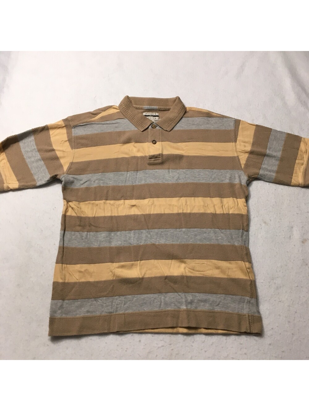 review by baxte Collection Shirt Men Large Polo beige Stripe Cotton Golf